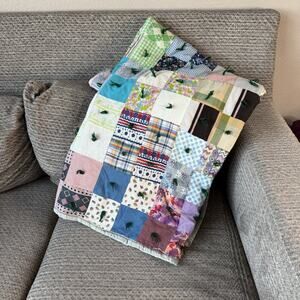 Vintage‎ Handmade Patchwork Blocks Hand Quilt 88"x67"